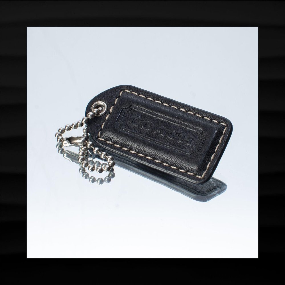 2″ Medium COACH BLACK LEATHER KEY FOB BAG CHARM